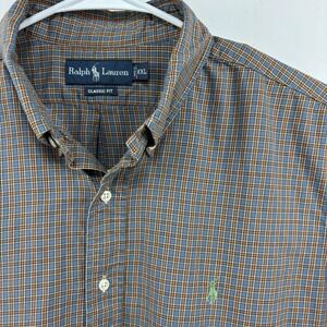 VTG Ralph Lauren Classic Fit Blue And Orange‎ Plaid 90's Y2K Preppy XXL